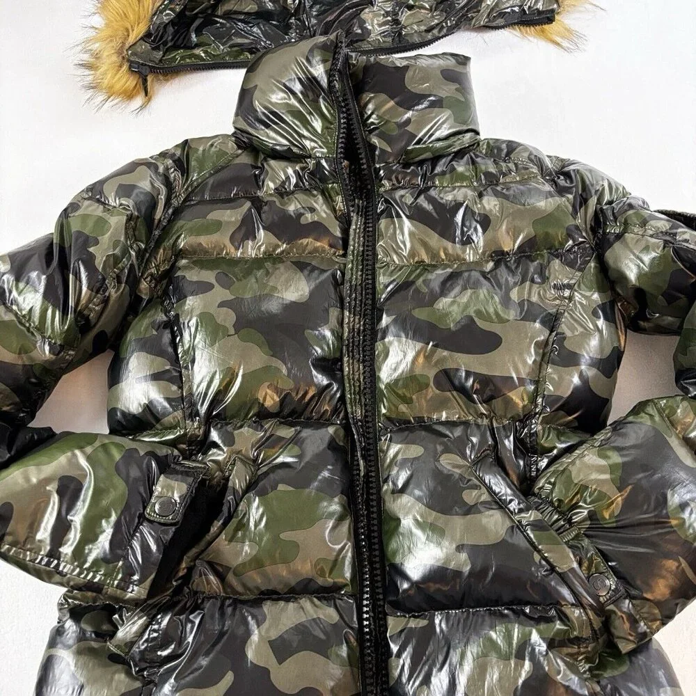 Sam’s S13 Women's Down Puffer Jacket with Faux Fur Trimmed Removable Hood Camo M